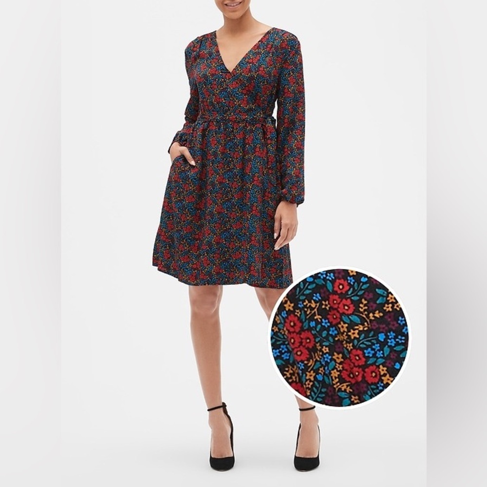 Gap factory long sleeve floral wrap dress